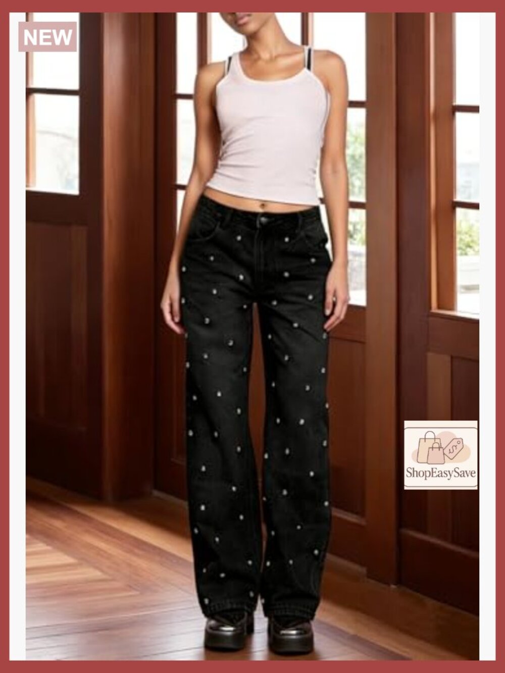High Waisted Wide Leg Jeans Y2K Retro Sparkly Studded Embellished Pants Glitter - Picture 5 of 7